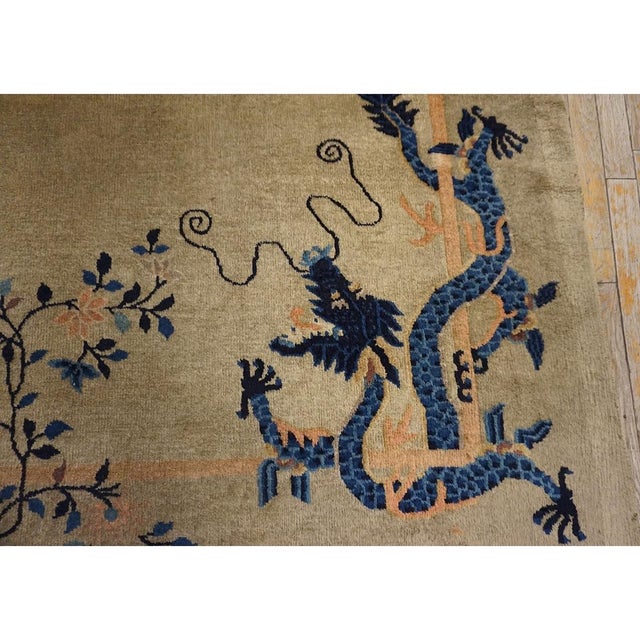 Beige 1920s Beige Deco Influences Floral Antique Chinese Peking Dragon Gallery Rug For Sale - Image 8 of 10