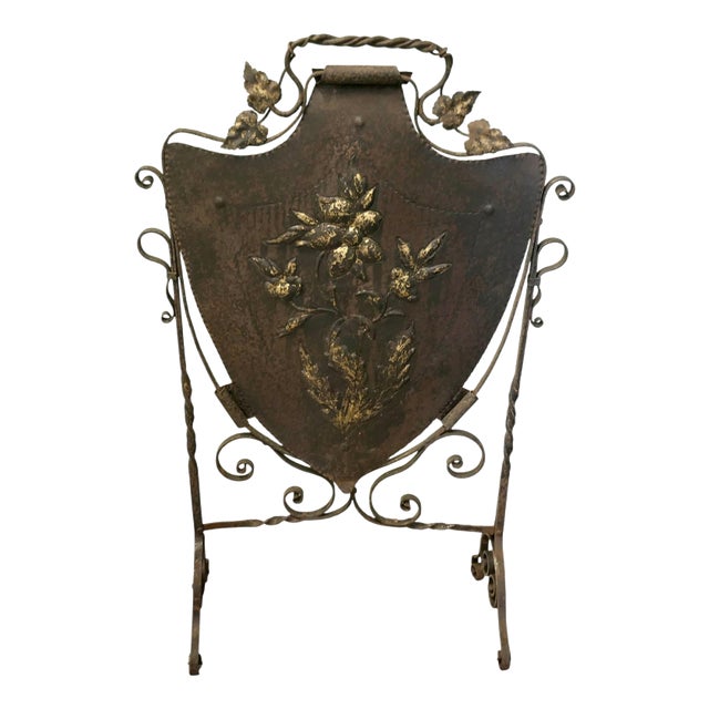 Victorian Arts and Crafts Gothic Iron Shield Fire Screen, 1880 For Sale