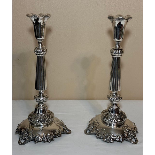 Pair of Late 19th Century Norblin Poland Silverplate Candlesticks Grape Cluster Detail For Sale - Image 12 of 12