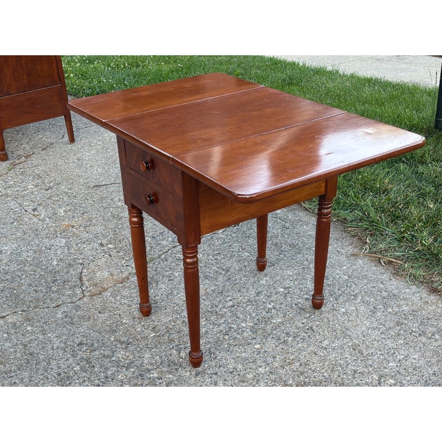 American Antique Drop Leaf Side Table With Two Drawers For Sale - Image 6 of 11