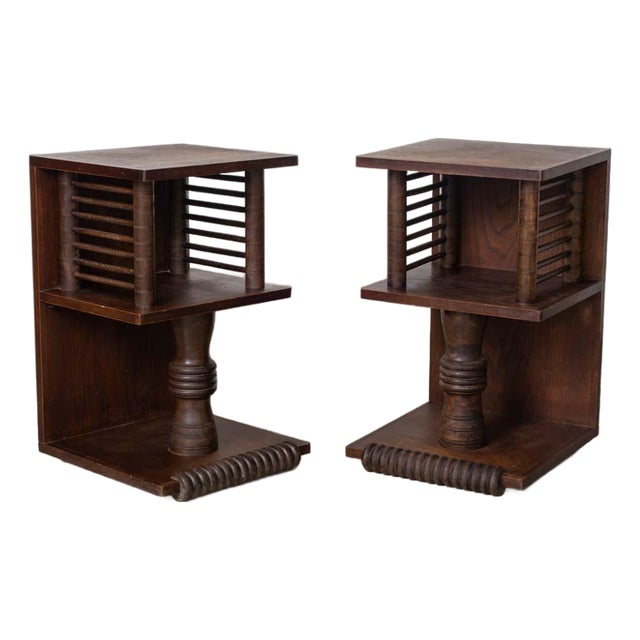 Pair of 1940s French Oak End Tables Attributed to Charles Dudouyt For Sale