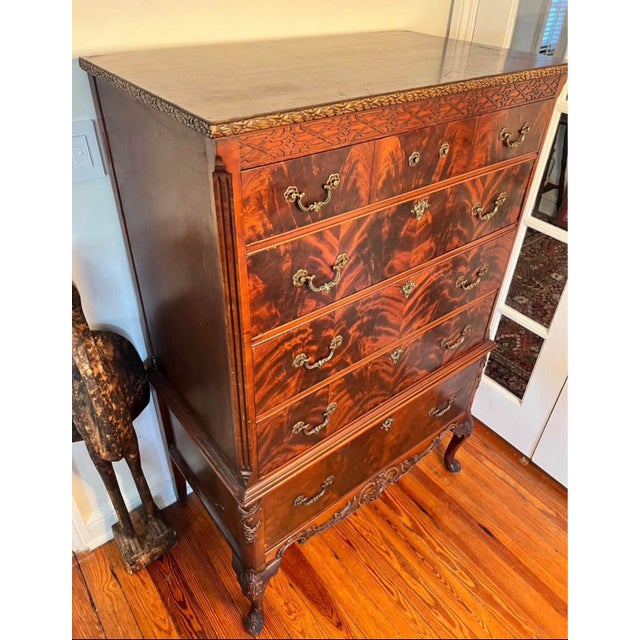 1920s Chippendale Revival Figured Mahogany High Chest of Drawers For Sale - Image 10 of 12