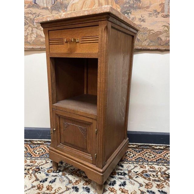Antique French Oak & Marble Nightstand For Sale - Image 4 of 6