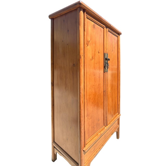 Vintage Chinese Natural Wood Pattern Light Brown Armoire Wardrobe Cabinet For Sale In San Francisco - Image 6 of 8