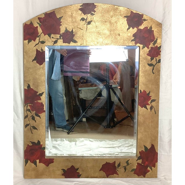 Wonderful Decorative Beveled Glass Mirror in Gold Frame with Red Roses. This mirror is 26 inches wide by 34 inches tall.....