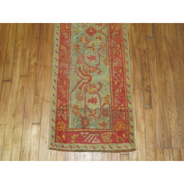 Rustic Sage Green Narrow Antique Oushak Runner For Sale - Image 3 of 5