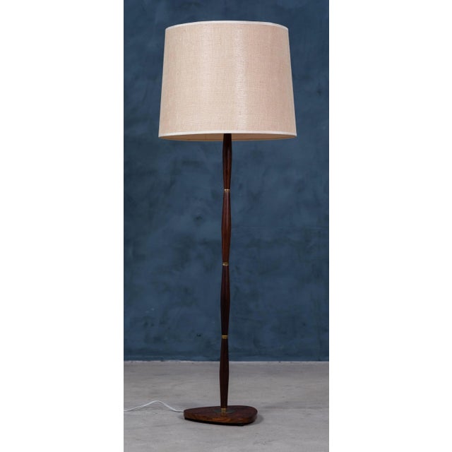 Wood Mid-Century Danish Rosewood & Brass Floor Lamp, 1960s For Sale - Image 7 of 12