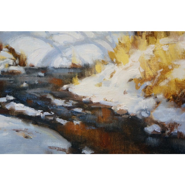 Late 20th Century David Ballew Sunlit Stream New Mexico Winter Plein-Air Oil Painting on Masonite Board For Sale - Image 6 of 11