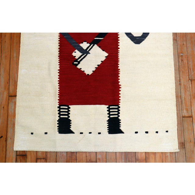 Textile Vintage Bear Banjo Bird Tweeting Pictorial Persian Flat-Weave Textile Art For Sale - Image 7 of 8