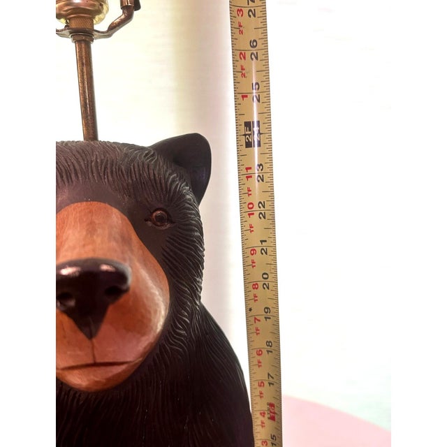 Late 20th Century Rare Rustic Carved Wooden Standing Bear Lamp With Intricate Details For Sale - Image 11 of 15
