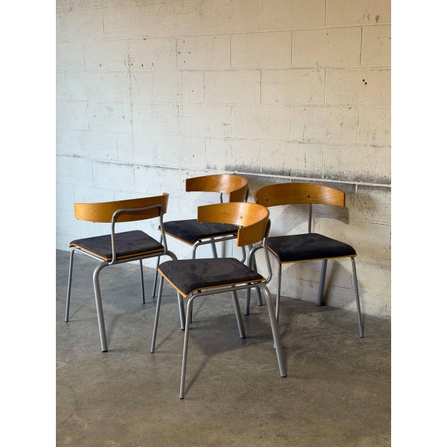 1970s Oak Stacking Chairs Set of 4 Mid-Century Modern 1970s For Sale - Image 5 of 13