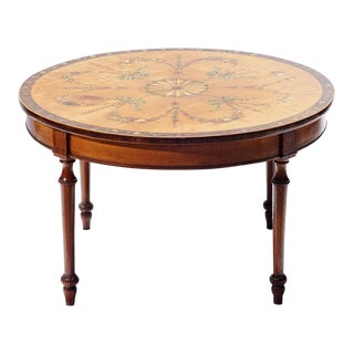 19th C. English Painted Satinwood Round Table For Sale