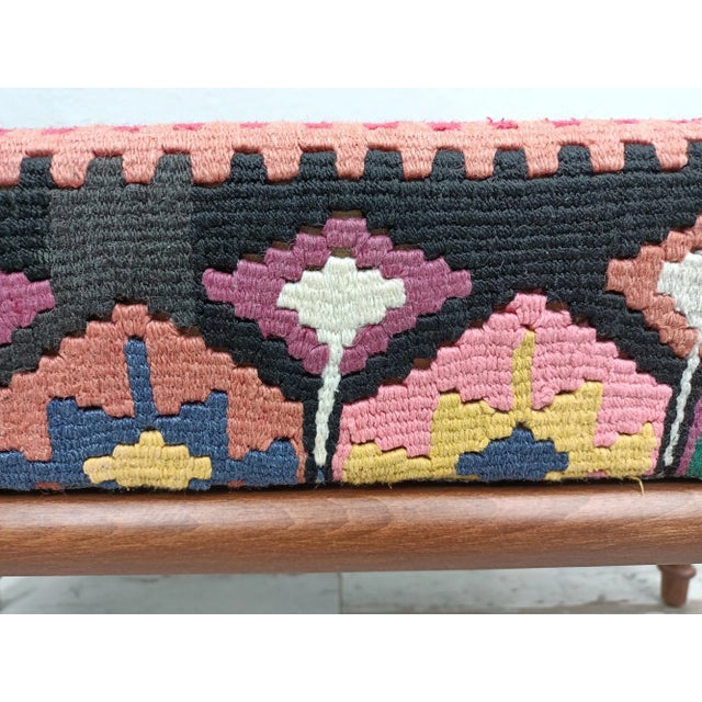 Mid-Century Modern Handmade Kilim Upholstered Boho Bench For Sale - Image 3 of 11