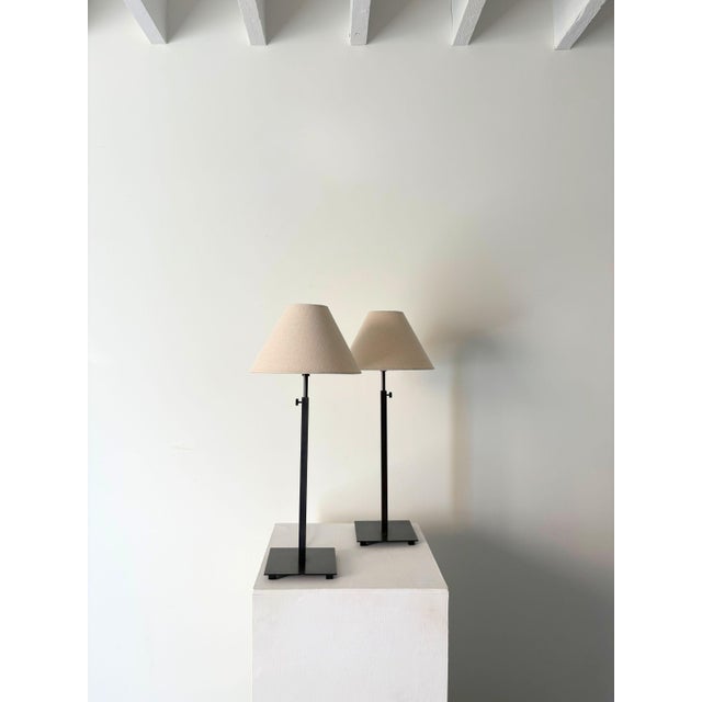 Brown Minimalist Bronze Table Lamps, Belgium, Set of 2 For Sale - Image 8 of 8