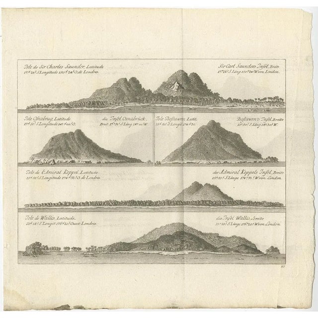 Antique print titled 'Isles de Sir Charles Saunder Latitude (\.)'. Coastal views of Sir Charles Saunders Island ; Osnaburg...