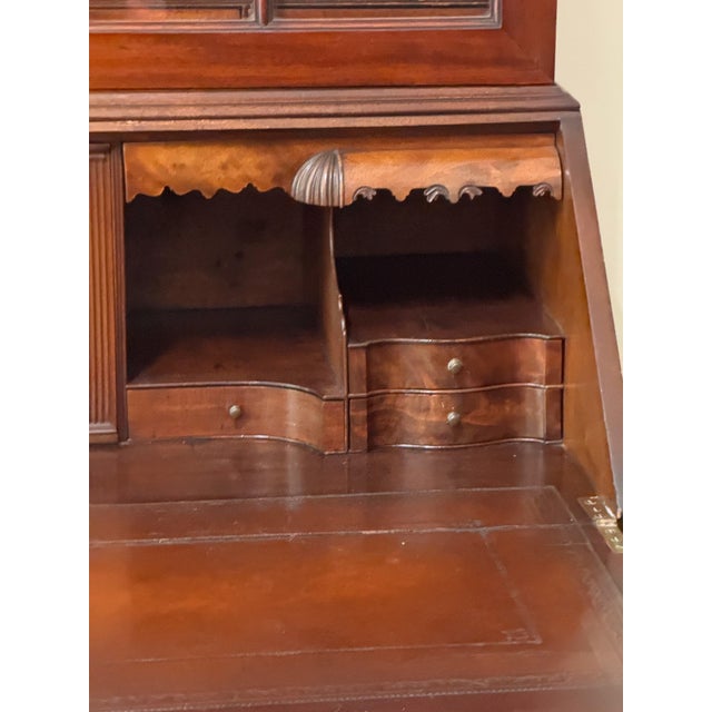 Brown Early George III Mahogany Bureau Bookcase With Carved Swan Neck Pediment For Sale - Image 8 of 17