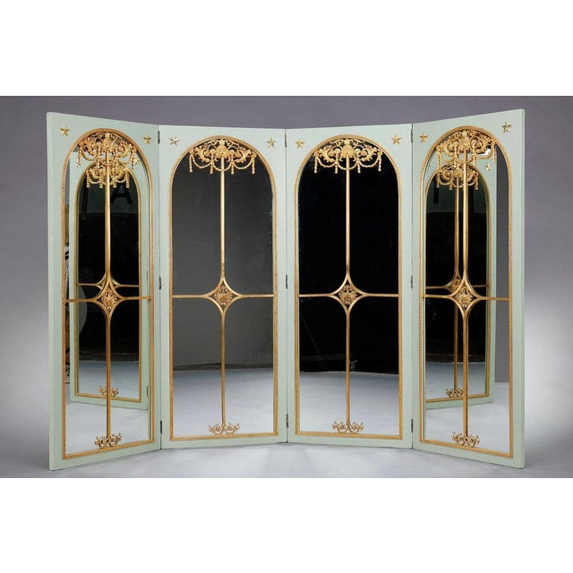 Screen Room Divider with Mirrors on Each Panel in Lacquered Wood and Gilt Bronze, 1880 For Sale - Image 6 of 18