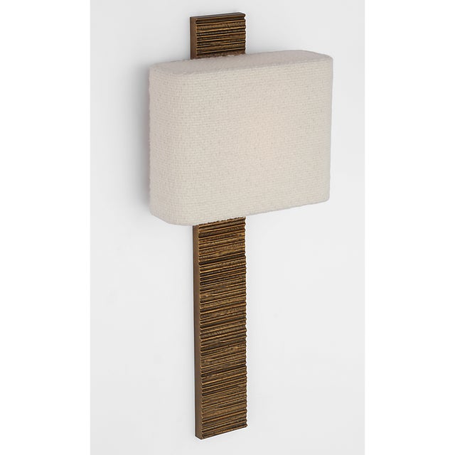 Anne-Marie Barton for Visual Comfort Signature Fumar 23" Tail Sconce in Ridged Tombac with Bouclé Shade For Sale - Image 12 of 13
