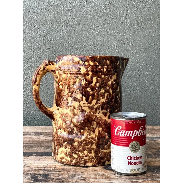 Vintage Ceramic Spatterware Pitcher For Sale - Image 9 of 12