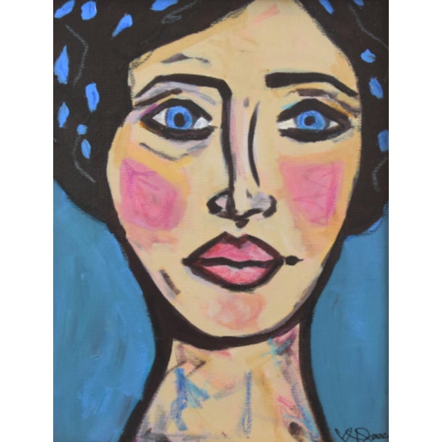 Impressionist Contemporary Modern Woman Portrait Painting Including the Antiqued Gold Wood Frame For Sale - Image 3 of 5