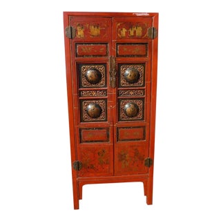 Late 19th Century Antique Fire Red Chinese Cabinet For Sale
