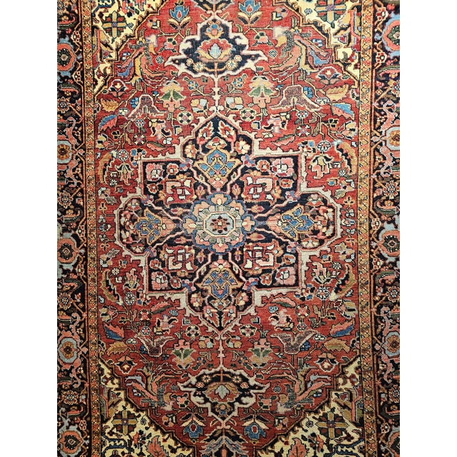 Early 20th Century Early 1900s Persian Heriz Rug, Hand-Knotted Wool, Geometric Design, Red & Navy, 6x10 For Sale - Image 5 of 12