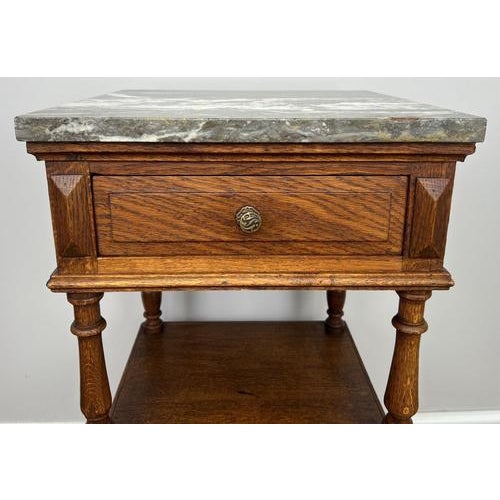 French Bedside Tables with Marble Top in Oak, Set of 2 For Sale - Image 5 of 14
