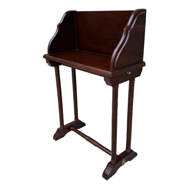 Vintage Federal Mahogany Library Book Stand With Pull-Out Drink Trays For Sale