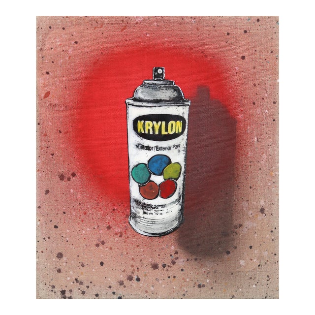 Obsessive - Surrealist Red Spray Paint Can Pop Art on Canvas Original Artwork by Carl Smith For Sale