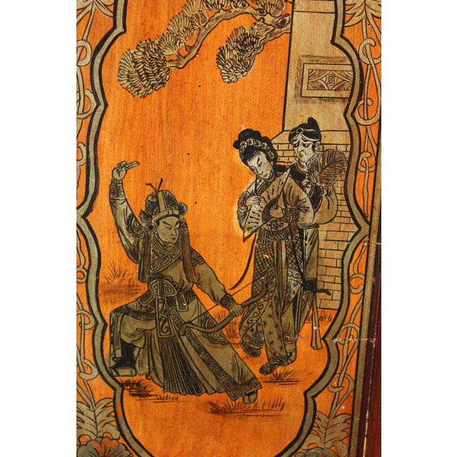 1980s Chinoiserie Cabinet With Carved and Painted Panels For Sale - Image 6 of 17