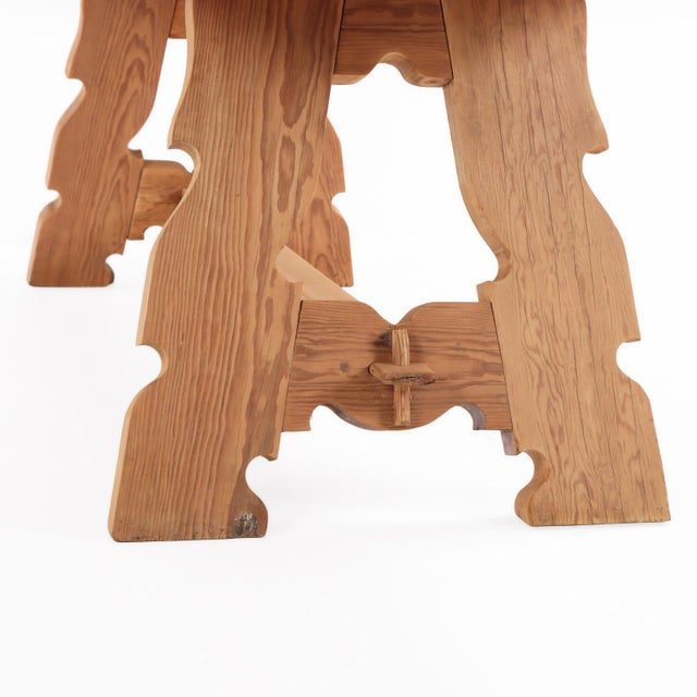 Wood A Large French Pine Farmhouse Trestle Table, C. 1890. For Sale - Image 7 of 8