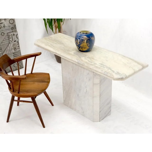 White & Grey Carrara Marble Single Pedestal Console Sofa Table For Sale - Image 9 of 13