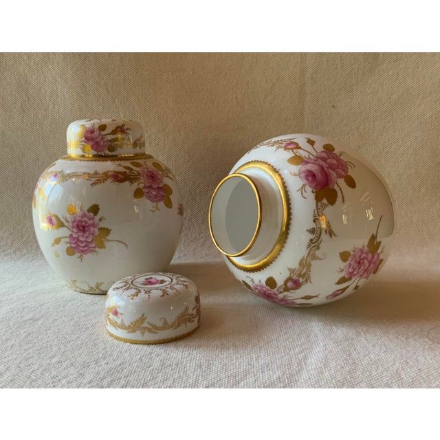 Late 19th Century Copeland Spode Ginger Jars Pair Pink Roses Gilt English Antique Porcelain For Sale - Image 5 of 12