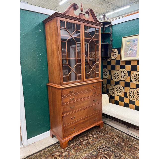 Wood Mid 20th Century Georgian Reproduction Double Door Secretary For Sale - Image 7 of 11
