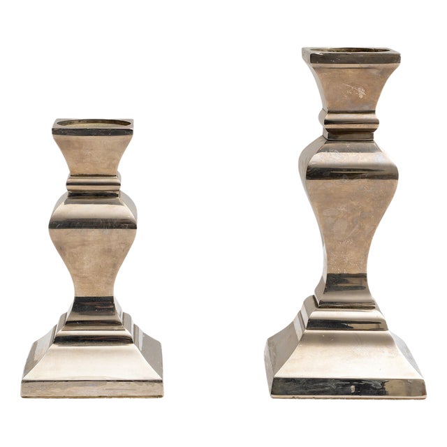 Silver-Plated Metal Candleholders, 1900, Set of 2 For Sale