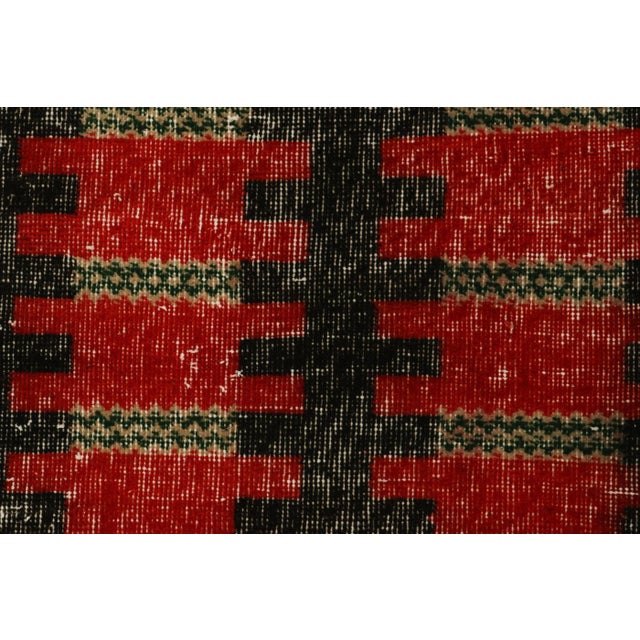 Vintage Zeki Müren Rug in Red and Black Geometric Pattern, by Rug & Kilim For Sale In New York - Image 6 of 7