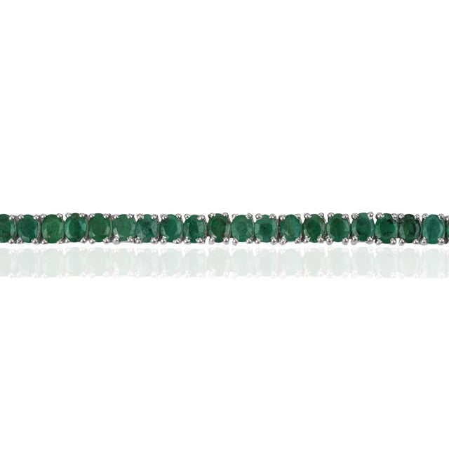 Not Yet Made - Made To Order Art Deco Style 10.19 CTW Prong Set Emerald Fine Line Tennis Bracelet - May Birthstone Edition For Sale - Image 5 of 14