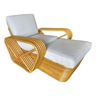 Restored 1940s Six-Strand Square Pretzel Rattan Chaise Lounge Chair For Sale