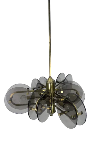 Postmodern Brass and Thick Glass Chandelier by Gino Paroldo, Italy, 1970s