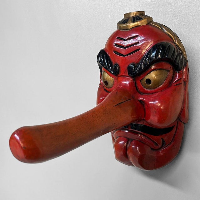 Vintage Hand-Carved Tengu Mask, 1950s For Sale - Image 10 of 18