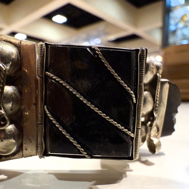 Metal 1950s Taxco Onyx Sterling Silver Link Bracelet Mexico For Sale - Image 7 of 12