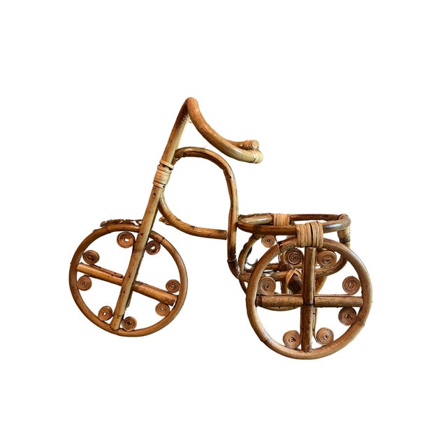 Traditional Vintage Bamboo & Rattan Tricycle Planter - Faux Plant Included For Sale - Image 3 of 12