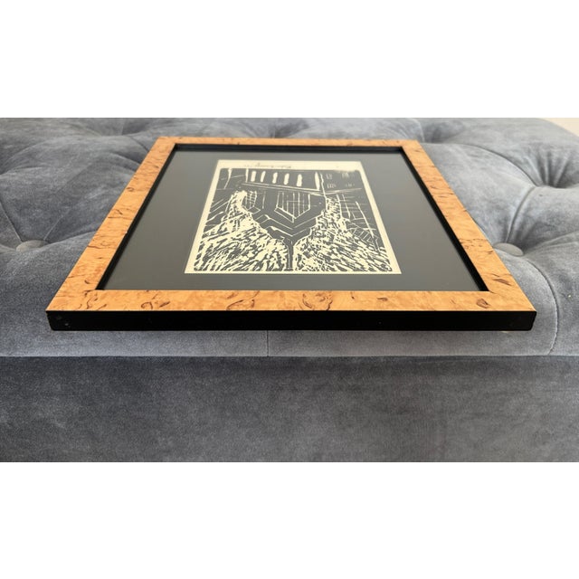 Vintage Signed Ruben Bermejo Black & White Architectural Print, 1991, Burl Wood Frame For Sale In New York - Image 6 of 9