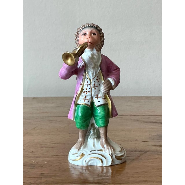 Vintage Regency Sitzendorf Porcelain Monkey Playing Trumpet For Sale - Image 4 of 6