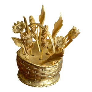 Mid-20th Century Hollywood Regency Gold Flower Basket Cocktail Picks - Set of 10