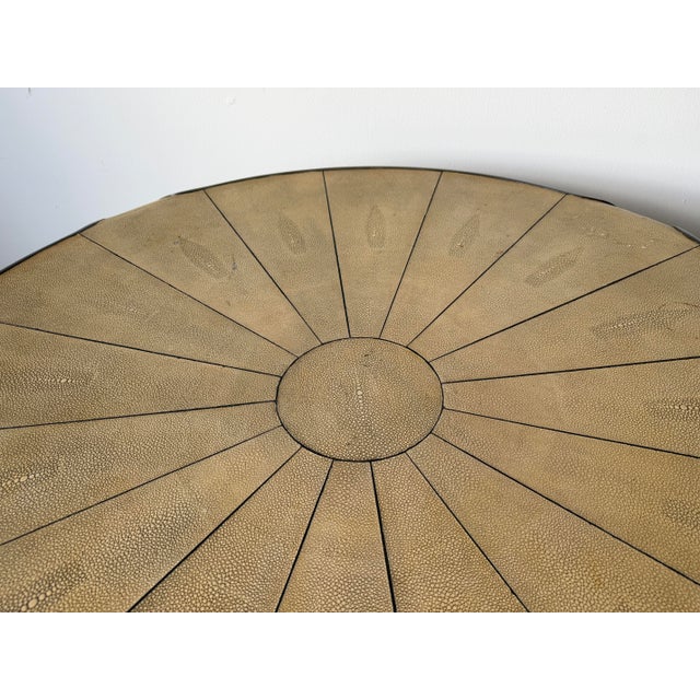 1970s Vintage Art Deco Style Shagreen & Ebony Round Coffee Cocktail Table For Sale - Image 5 of 15
