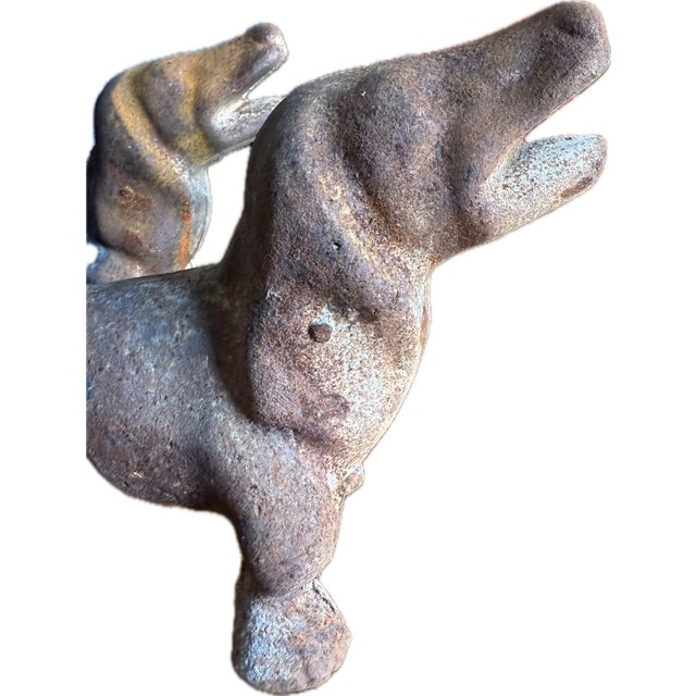 Figurative Pair of Antique Cast Iron Dachshund-Shaped Andirons/Fire Irons/Fire Dogs For Sale - Image 3 of 12