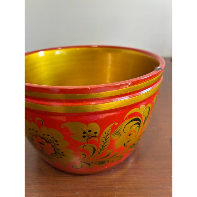 Vintage Hand Painted Folk Art Wooden Bowl For Sale - Image 4 of 9