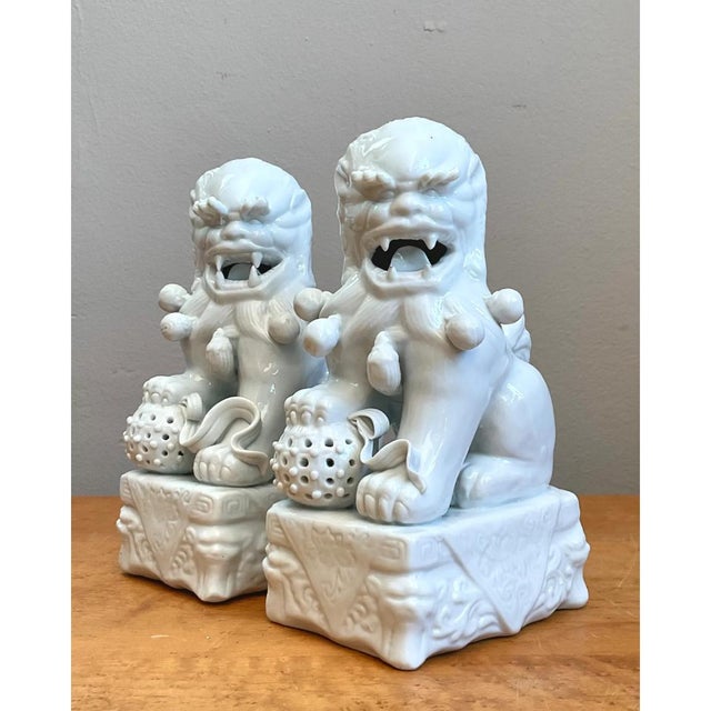 Vintage Blanc De Chine Porcelain Foo Dogs - Pair For Sale - Image 9 of 12
