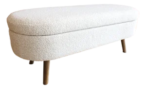 Contemporary Plush Off-White Boucle Ottoman/Wood Legs